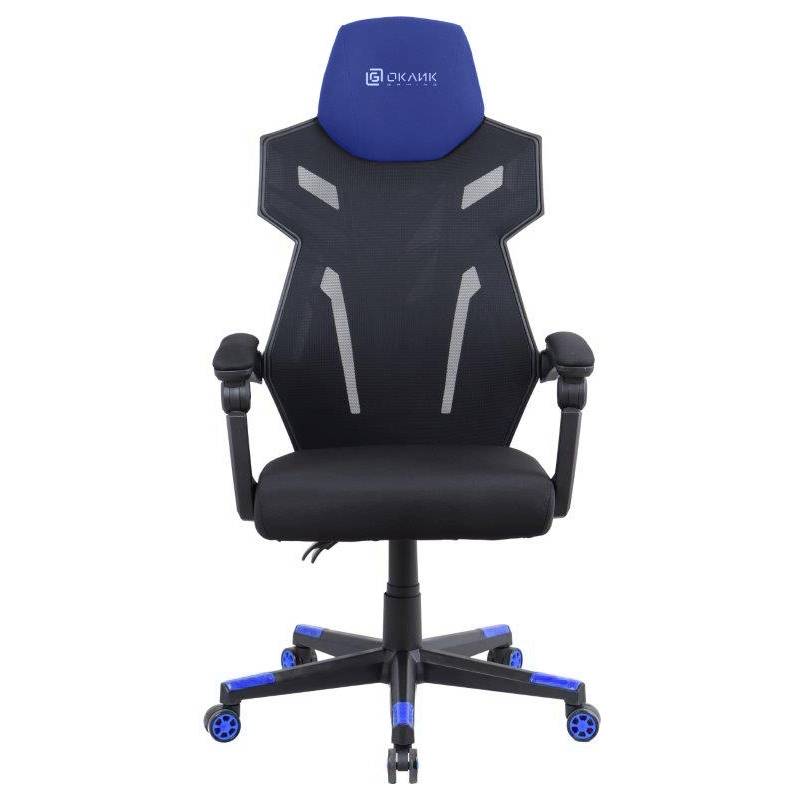 Кресло игровое Оклик 111G черный/синий сиденье черный сетка/ткань с подголов. крестов. пластик черный главное фото
